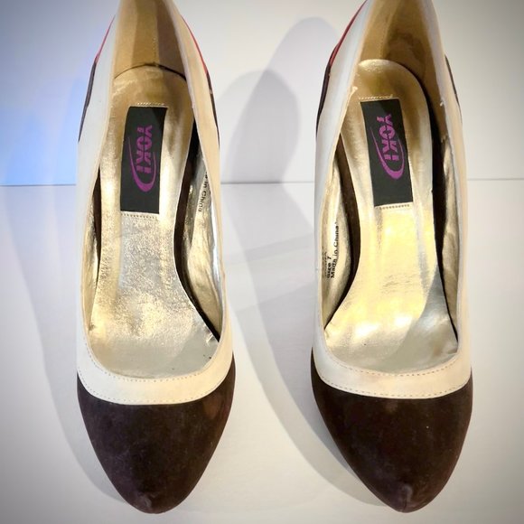 Yoki Joana Heels - Brown, beige and orange Faux Suede 4.5" heel - Picture 3 of 4